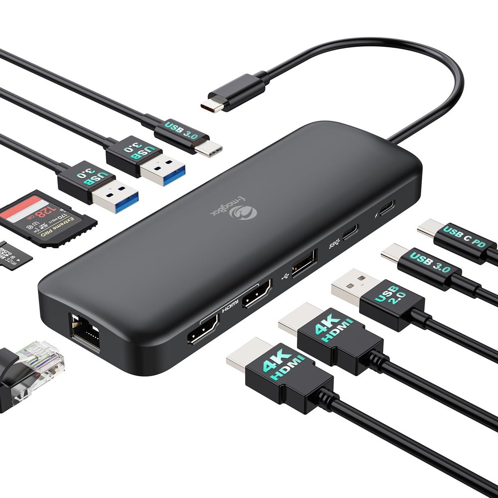 i-magBac Laptop Docking Station Dual Monitor 2 HDMI, 11-in-1 USB C 4K/60Hz Dual Display Dock,1Gbps Ethernet, 100W USB C PD Port, 5 USB A/C Ports, SD/TF Card Slot for Dell, HP, Lenovo, Surface(Black)