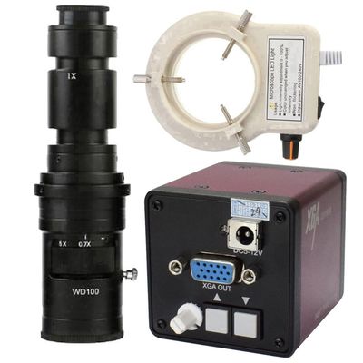 2 Megapixel VGA Industrial Camera CCD Microscope Mechanical Vision Camera & 500X C-Mount Lens With 56-LED Adjustable Ring Light