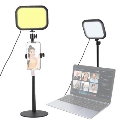 2 Packs Desktop LED Video Light Panel 12W Video Conference Light for Zoom Meeting, Photography Fill Light with Light Stand Phone Holder USB Powered for Computer (1-Pack)