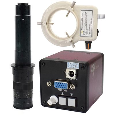 2 Megapixel VGA Industrial Camera CCD Microscope Mechanical Vision Camera & 300X C-Mount Lens With 56-LED Adjustable Ring Light
