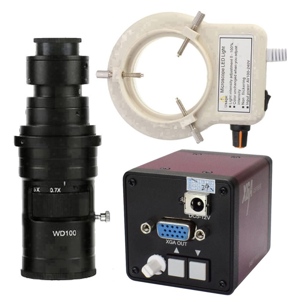 2 Megapixel VGA Industrial Camera CCD Microscope Mechanical Vision Camera & 200X C-Mount Lens With 56-LED Adjustable Ring Light