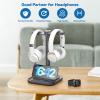 KDD Dual Headphone Stand for Desk - Rotatable Headset Hanger with Phone Holder - Removable Non-Slip Base for Gamers Desktop Accessories view 4