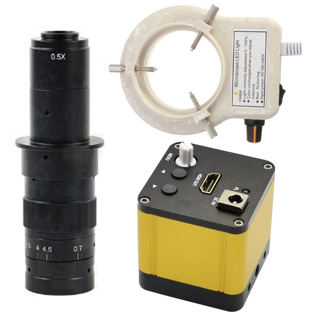 HD Digital Camera Industrial Microscope HDMI 1080P 60FPS Video Record Camera & 180X C-Mount Lens With 56-LED Adjustable Ring Light