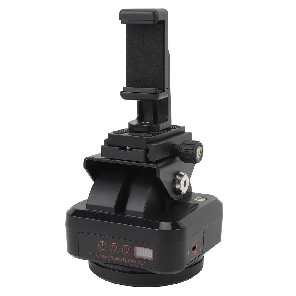 Auto Motorized Rotating Panoramic Head with Remote Control, Pan Tilt Video Tripod Head Stabilizer, 360 Degree Motorized Tripod Head with Mobile Phone Clip, for Cameras, Smartphone