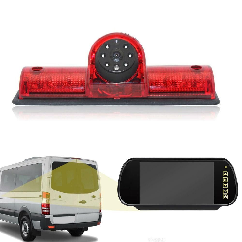 1280*720 pixels 1000 TV lines Third Roof Brake Lamp Car Backup Camera Replacement for Nissan NV1500/2500/3500 S SV SL Cargo Vans Transporter 2011-2021 Reverse parking camera HD+7" inch TFT LCD Mirror