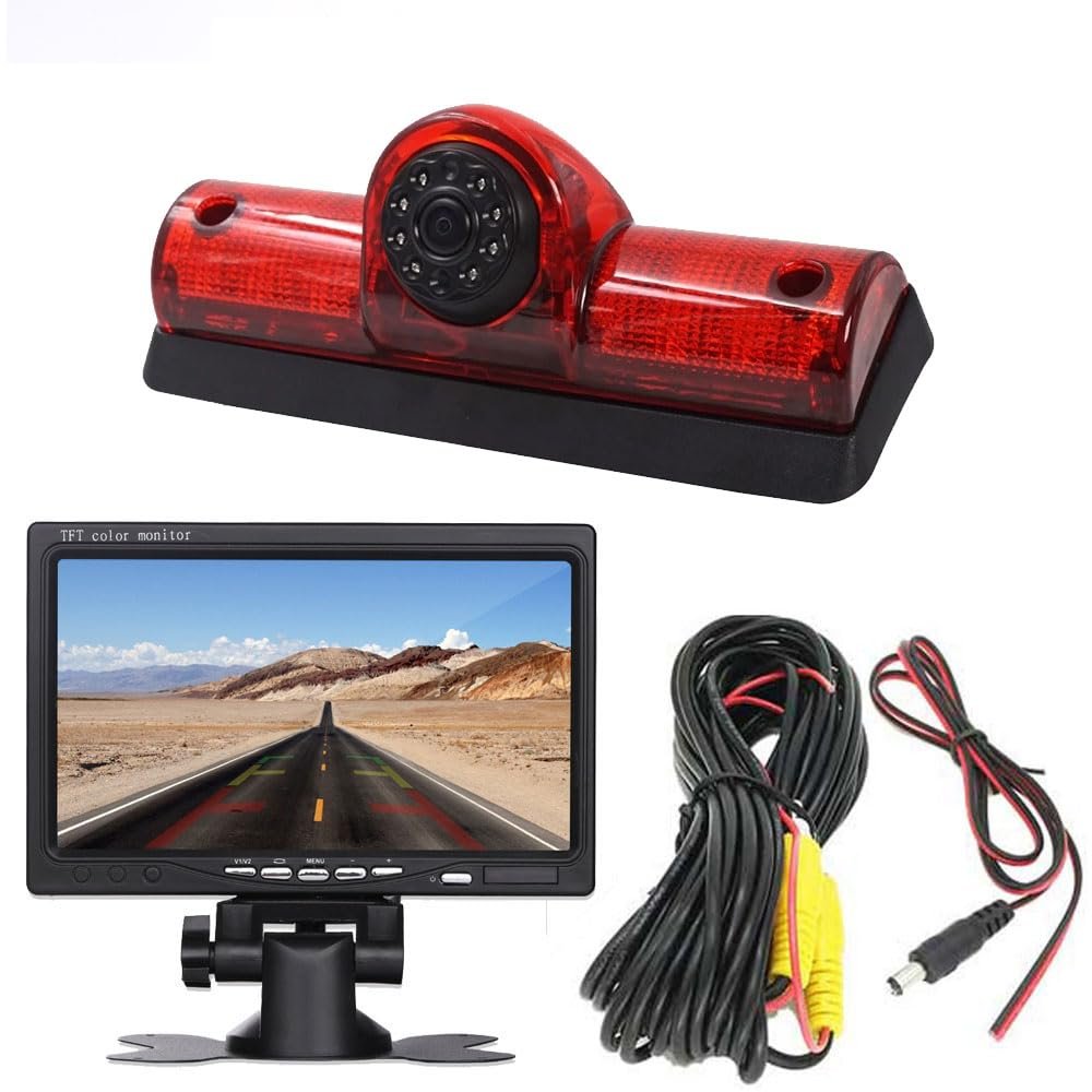 1280 * 720 Pixels 1000 TV Lines Third Roof Brake Lamp Car Backup Camera Replacement for Nissan NV1500/2500/3500 S SV SL Cargo Vans Transporter 2011-2021 Reverse Parking Camera HD+7" TFT LCD Monitor