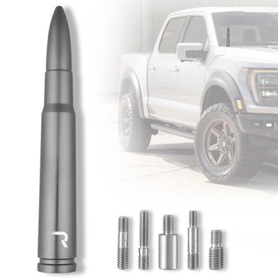 RECON - 50 Cal Bullet Style Truck/SUV Aluminum Antenna 5" - Multiple Colors (Fits OEM Factory Threaded Antennas) (Brushed Aluminum)