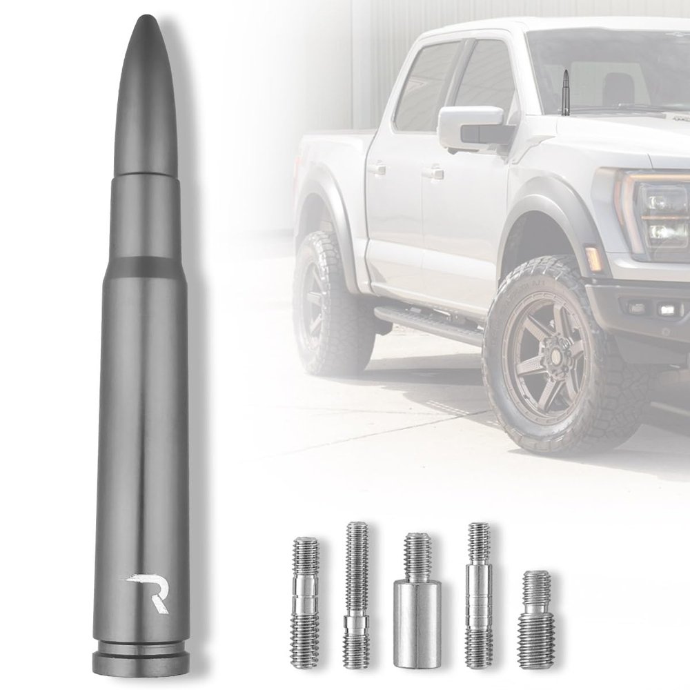 RECON - 50 Cal Bullet Style Truck/SUV Aluminum Antenna 5" - Multiple Colors (Fits OEM Factory Threaded Antennas) (Brushed Aluminum)