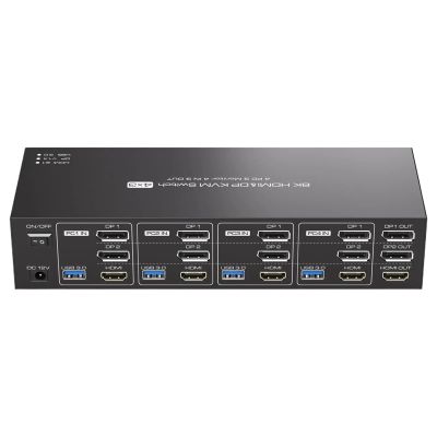 8K HDMI + 2 Displayport KVM Switch 3 Monitors 4 Computers USB 3.0 KVM Switches for 4 PC Share Triple Monitor and 4 USB 3.0 Ports(EU Power Plug)