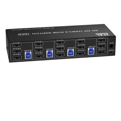 YI53ZX0 8K USB 3.0 KVM Switch 3 Monitors 4 Computers, DP 1.4 Triple Monitor with Audio Microphone Output and 3 USB 3.0 Ports(AU Plug Adapter)