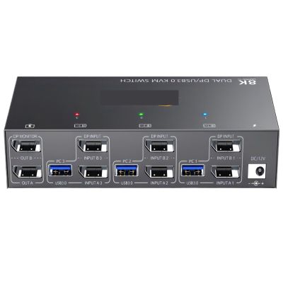 YI53ZX0 Displayport KVM Switch 2 Monitors 3 Computers 8K@60Hz 4K@144Hz,USB3.0 Dual Monitor KVM Switches DP 1.4 with 4 USB Device(with US Plug)