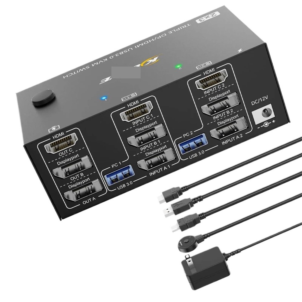 8K HDMI KVM Switch 3 Monitors 2 Computers, Triple Monitors KVM Switch(AU Power Plug)