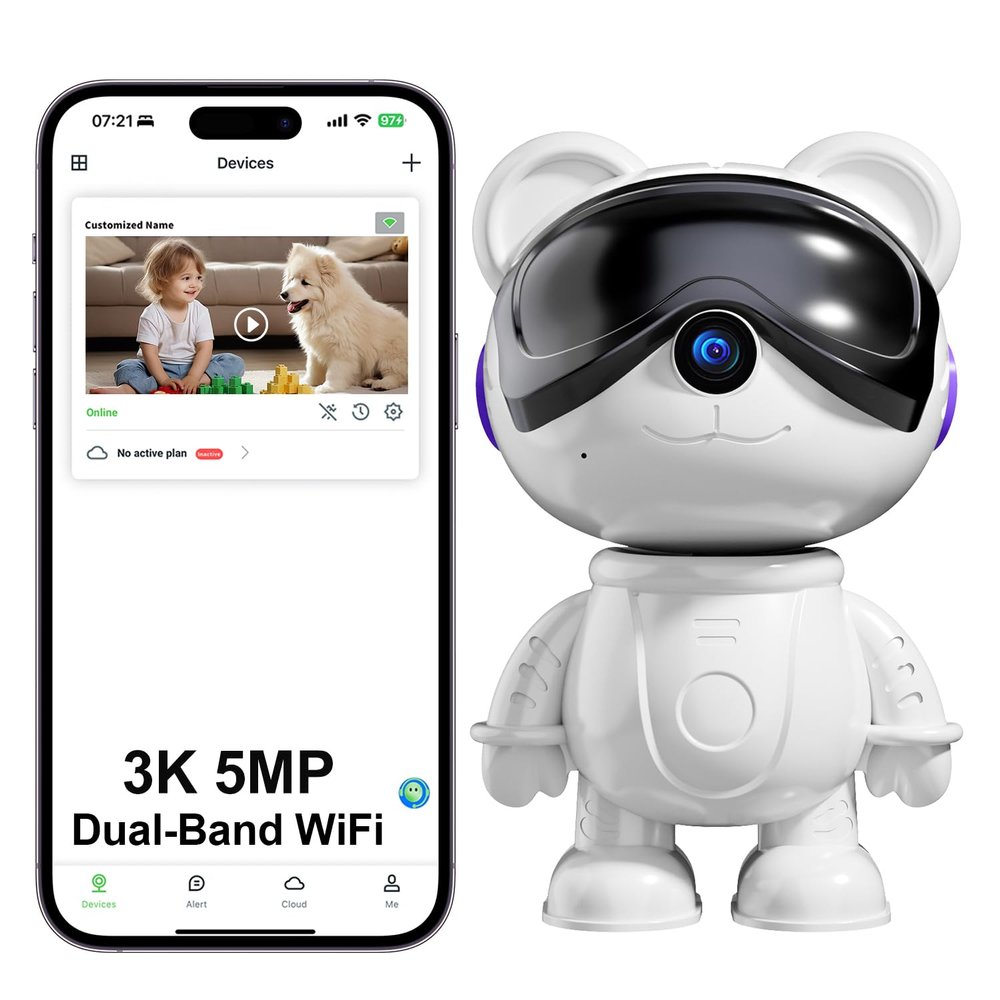 3K Indoor Security Camera for Home Cute Bear Baby Monitor, Pet Camera & Nanny Cam, 5G/2.4G WiFi, AI Human & Pet Detection with Auto Tracking, IR Night Vision, Two-Way Audio, Privacy Mode, RTSP/ONVIF
