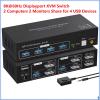YI53ZX0 KVM Switch 2 Monitors 2 Computers 8K@60Hz 4K@120Hz Dual Monitor 2 in 2 Out USB 3.0 KVM Switches Share 4 USB Devices(with EU Plug) view 2