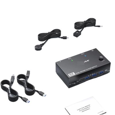 YI53ZX0 8K HDMI KVM Switch 2 Monitors 2 Computers 8K@60Hz 4K@144Hz,Dual Monitor KVM Switch with 4 USB 3.0 Hub for Keyboard Mouse Printer(AU Plug Adapter)