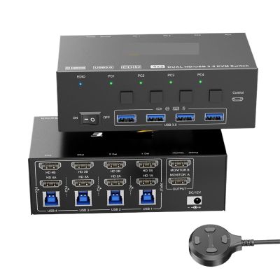 YI53ZX0 8K@60Hz KVM Switch 2 Monitors 4 Computers HDMI,USB 3.0 KVM Switcher Box with Emulator for 4 Computers Share Keyboard(with US Plug)