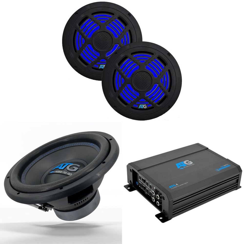 ATG Marine 4 Channel Amp & (2) RGB 6.5" Coaxials + 12" Subwoofer Boat Audio Upgrade