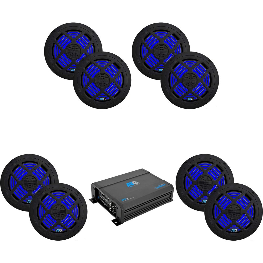 ATG Audio Marine Amplifier Plus (4) Pair of 6.5" Black Marine Coaxials