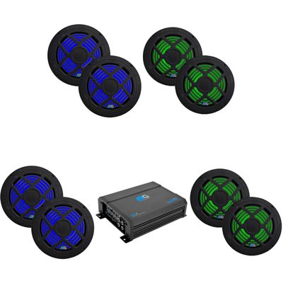 ATG Audio Marine Amplifier Plus (2) Pair 6.5" and (2) Pair 8" Black Marine Coaxials