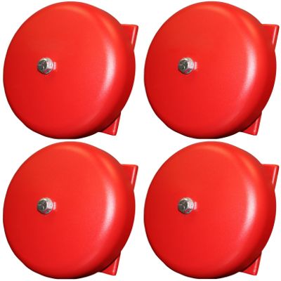 43T-G6-24-R Pack of 4 Indoor/Outdoor 43T Vibrating Bells, Red; 6" Shell Size in 24V AC; 86 dBA Sound Level; High Sound Output with Low Current Draw; Aluminum with Textured Enamel Finish