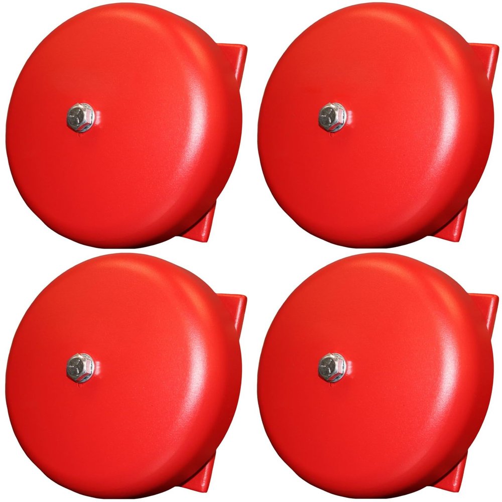 43T-G6-24-R Pack of 4 Indoor/Outdoor 43T Vibrating Bells, Red; 6" Shell Size in 24V AC; 86 dBA Sound Level; High Sound Output with Low Current Draw; Aluminum with Textured Enamel Finish