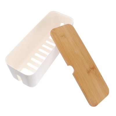 ABS Power Strip Cable Management Box with Wooden Cover Cord Organizer Plastic Wire Storage Container for Household