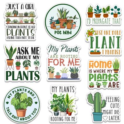 10Pcs - Pot Head Sticker - Gardener Sticker - Cute Plant Lovers Sticker - Fun Quote Sticker - Water Bottle Tumbler Phone Scrapbook Sticker