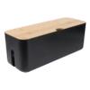 DirectNine Basics Black Cable Management Box Wooden Cover Plastic Cord Organizer for Power Strips Adapters and Cables Storage for Home Office and Study Use view 1