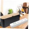 DirectNine Basics Black Cable Management Box Wooden Cover Plastic Cord Organizer for Power Strips Adapters and Cables Storage for Home Office and Study Use view 2