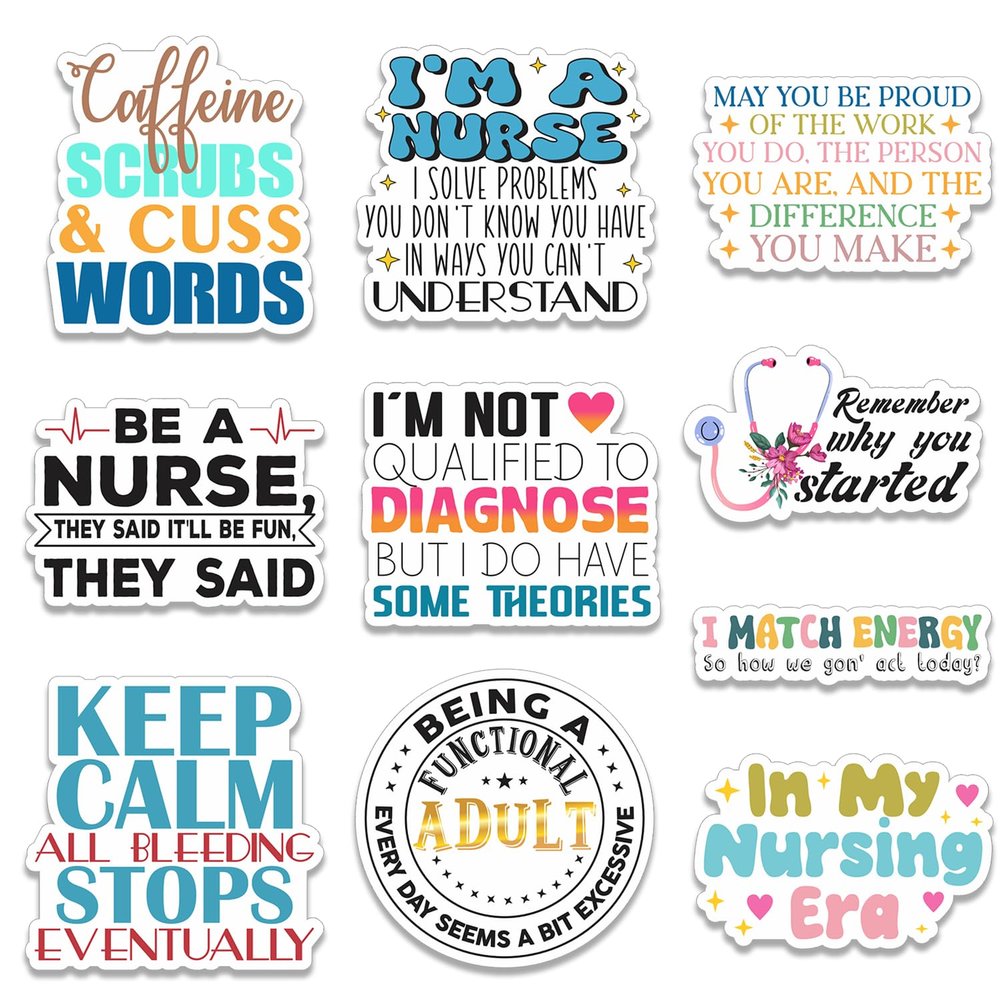 10Pcs - Keep Calm All Bleeding Stops Eventually Sticker - Nurse Sayings Sticker - Medical Sticker - Fun Sticker for Laptop Kindle Book