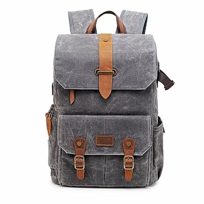 UOHLCX Photography Retro Waterproof Batik Canvas Backpack W Port Fit 15.6inch Laptop Men Camera Bag Carry Case(Gray)