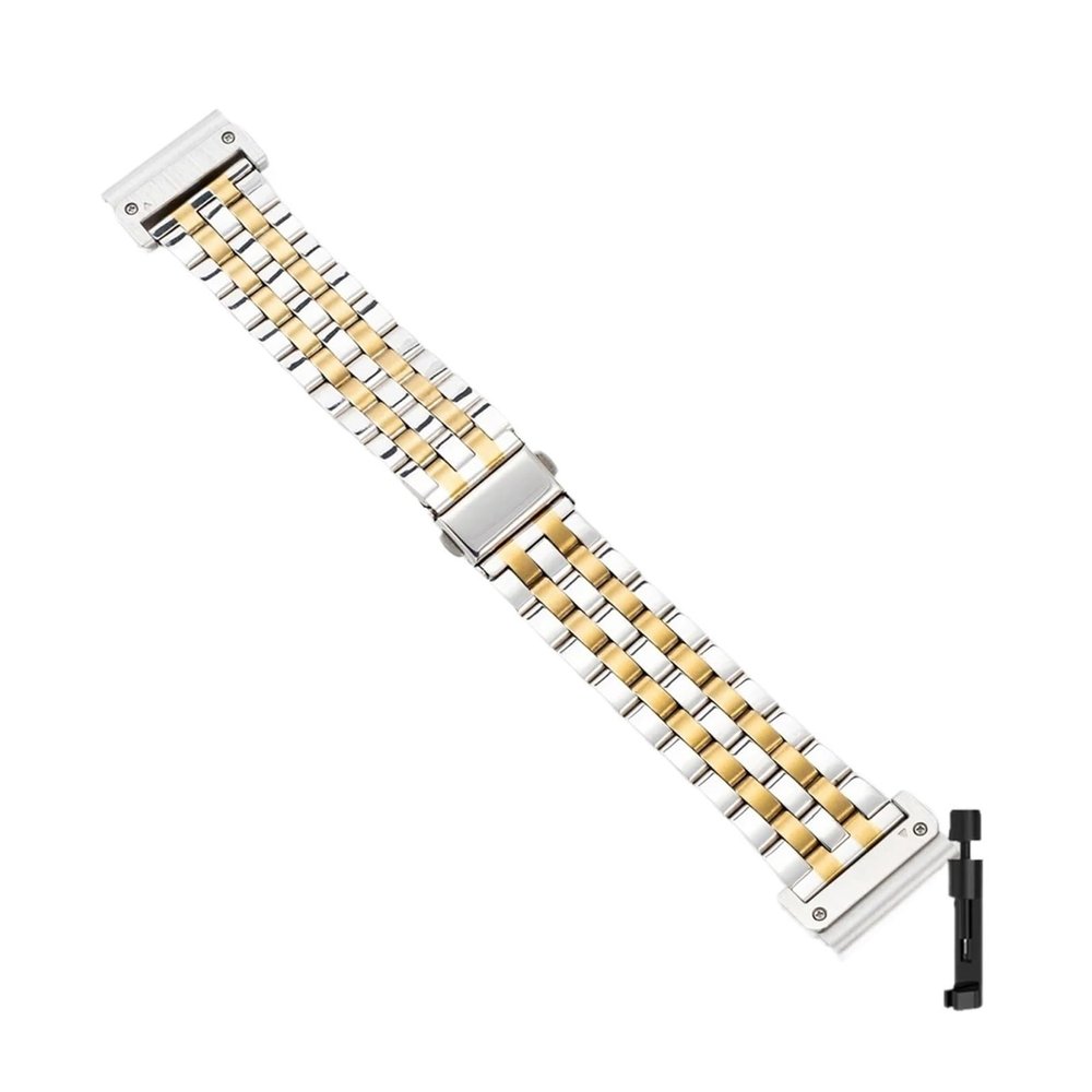 Quick Fit 26mm Stainless Steel Strap For Garmin Watch Fenix 8 7X 7 Solar 6x Pro/Fenix 6Pro /Fenix6 Sapphire/Forerunner 935 band(Silver Gold,For Fenix 7x 6x Pro)