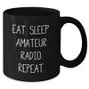Amateur Radio Enthusiast Gift for Him Her Friends Valentine's Eat Sleep Amateur Radio Repeat Black Coffee Mug view 2
