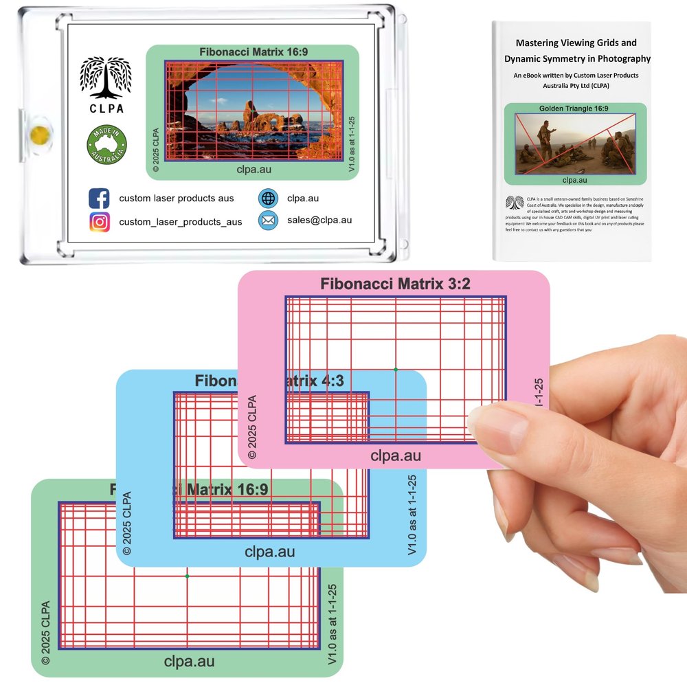 Fibonacci Matrix Viewfinder Artist Viewfinder for Drawing and Photography Composition Viewfinder 3:2, 4:3 and 16:9 Made in Australia