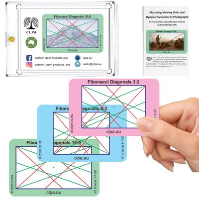 CLPA Fibonacci Diagonals Viewfinder: Credit Card-Sized Composition Grids for Video, Photography & Art in 4:3, 3:2, & 16:9
