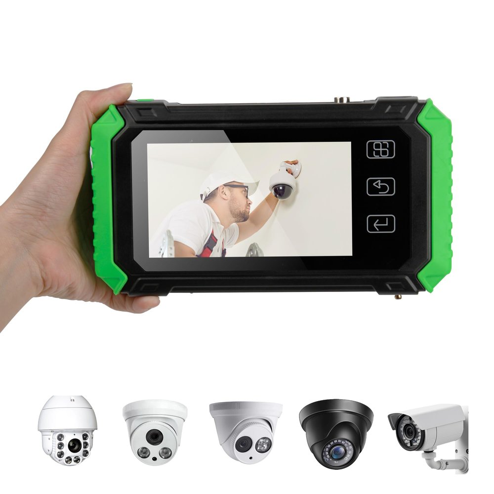 RAINLEOTI 5.5-Inch CCTV Tester Supports 6K IP Camera Testing AHD, TVI, CVI & CVBS Analog Camera Testing RJ45 Cable Pair Tester with PoE, IP Discovery, HDMI Input, Built-in WiFi, and PTZ Control