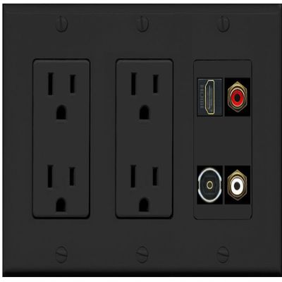 RiteAV 2 Port RCA (Red-White) 1 HDMI Toslink-Optical Wall Plate - 2 Outlet [Black/Black]