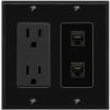 RiteAV 15A Power Outlet 2 Port CAT6 Jack Decorative Wall Plate [Black] view 1