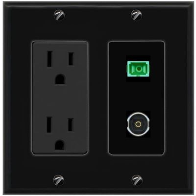 RiteAV 15A Power Outlet 1 Port SC-APC-Simplex 1 TOSLINK Jack Decorative Wall Plate [Black]
