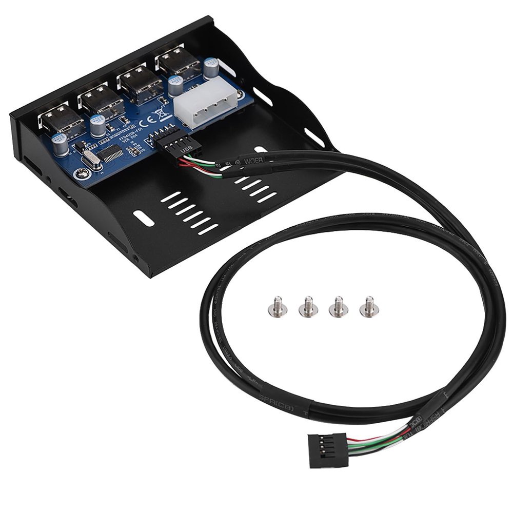 4 USB 2.0 Interface Front Panel, Fast Charging HUB for Computer, High Speed Data Port, Use with Mainboard or Riser Card with 9 Pin to 4 Interface USB 2.0 HUB