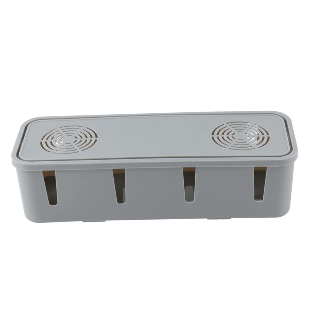 Angoily Power Cord Storage Box Grey Cable Organizer with Plug Socket Safety Multi Plug Holder for Home Office Cord Management 10.51X3.66X2.75In
