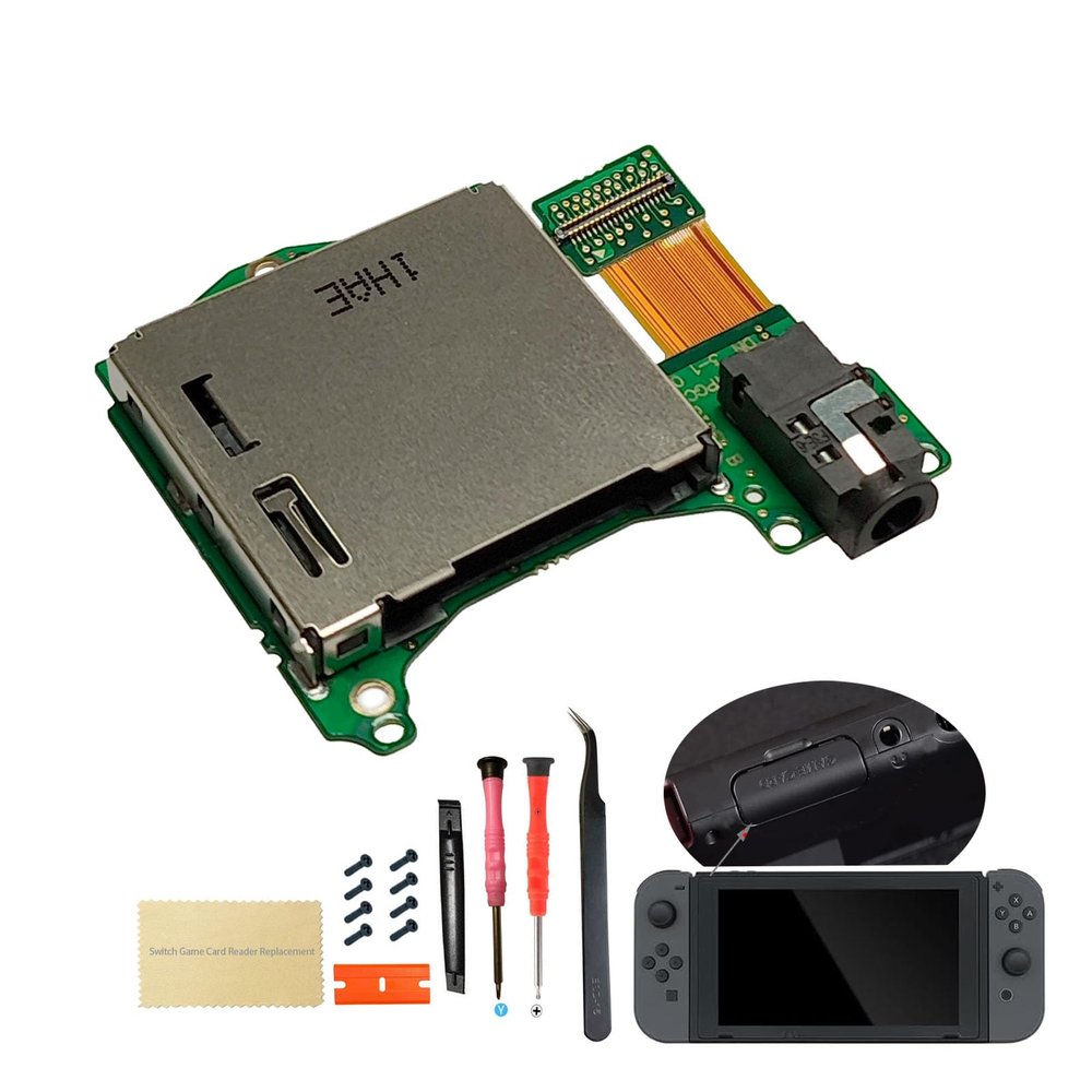 for Switch Game Card Reader Slot Replacement with Headphone Jack Port for Nintendo Switch HAC-001 NS Console with Back Cover Screws [not fit for Switch lite,not fit for Switch OLED Version]