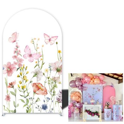 Wedding Bridal Shower Butterfly Flower Chiara Arched Stand Cover Baby Shower Baptismx Birthday Party Background Elastic Fabric(Stand is not Included) (G-4113,78x180cm(2.6x6ft))