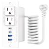 65W Furniture Drawer Outlet, Recessed Outlet with 4 USB Ports & 2 AC Outlets, Recessed Power Strip for Home, Office, 14 AWG-10FT Spring Cord(White) view 1