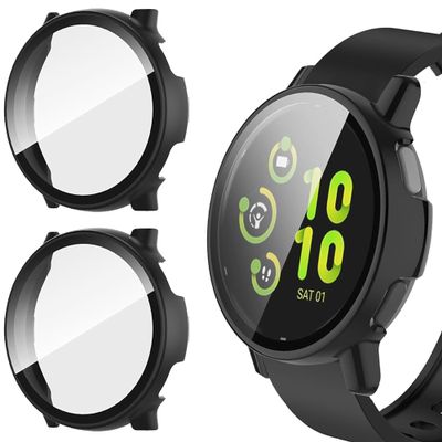 2 Pack Hard PC Case for Garmin Vivoactive 5 Screen Protector, Cover with Tempered Glass Screen Protector for Garmin Vivoactive 5 Case (Black/Black)