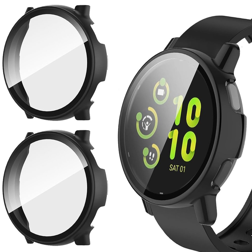 2 Pack Hard PC Case for Garmin Vivoactive 5 Screen Protector, Cover with Tempered Glass Screen Protector for Garmin Vivoactive 5 Case (Black/Black)
