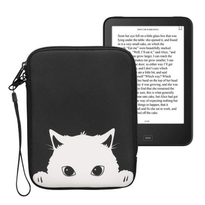 kwmobile Neoprene e-Reader Pouch Size 6" eReader - Universal eBook Sleeve Case with Zipper, Wrist Strap - Black/White