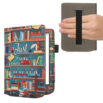 kwmobile Case Compatible with Pocketbook Verse/Verse Pro/Verse Color/Vivlio Light/Light HD - PU Leather Cover with Magnetic Closure, Strap, Front Pocket - Library Motto Multicolor