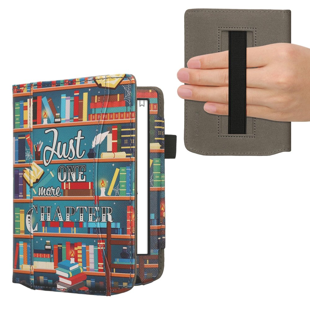 kwmobile Case Compatible with Pocketbook Verse/Verse Pro/Verse Color/Vivlio Light/Light HD - PU Leather Cover with Magnetic Closure, Strap, Front Pocket - Library Motto Multicolor