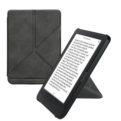 kwmobile Origami Case Compatible with Kobo Clara BW/Colour Case - Slim PU Leather Cover with Stand - Anthracite